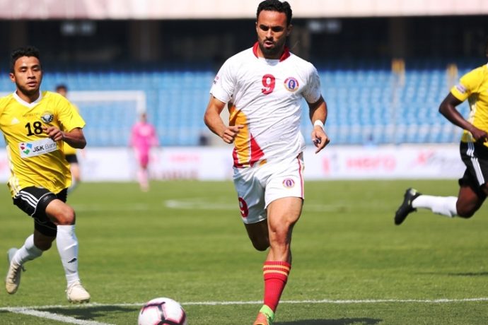 Hero I-League match action between Real Kashmir FC and East Bengal FC at the Jawaharlal Nehru Stadium, New Delhi. (Photo courtesy: AIFF Media)