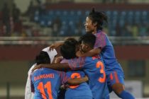 Indian Women's national team celebrating a goal in the Hero Gold Cup 2019. (Photo courtesy: AIFF Media)
