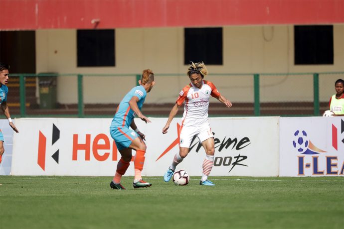 NEROCA FC star Katsumi Yusa in action againt the Indian Arrows in the Hero I-League. (Photo courtesy: AIFF Media)