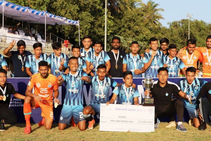 The victorious Minerva Punjab FC U-18 team celebrate their maidan Hero Elite League title. (Photo courtesy: AIFF Media)