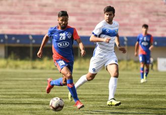 Bengaluru FC B defender Asheer Akhtar in action against LoneStar Kashmir in the Hero 2nd Division League at the Bengaluru Football Stadium, on Friday. (Photo courtesy: Bengaluru FC)