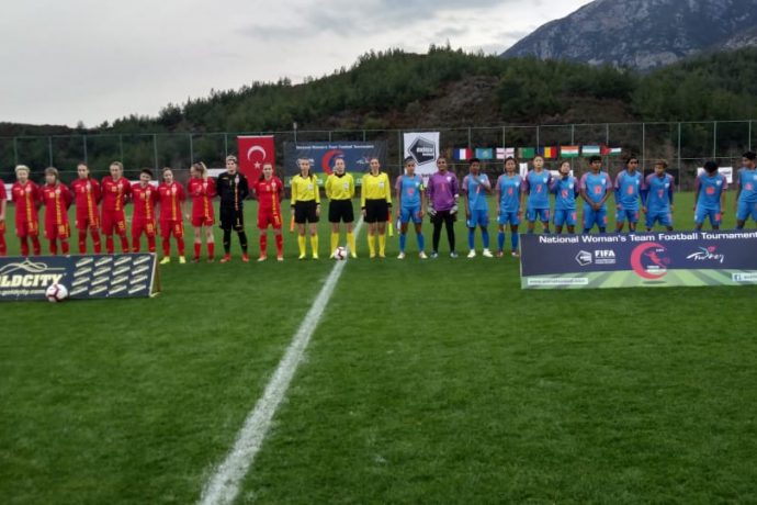 The Women's national teams of Romania and India at the Turkish Women's Cup 2019. (Photo courtesy: AIFF Media)