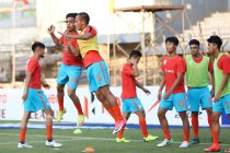 Indian Arrows players during a pre-match warm-up. (Photo courtesy: AIFF Media)