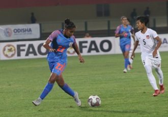 Manisha in action for the Indian Women's national team. (Photo courtesy: AIFF Media)