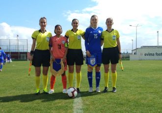 The captains of India and and Kazakhstan at the Turkish Women’s Cup 2019. (Photo courtesy: AIFF Media)