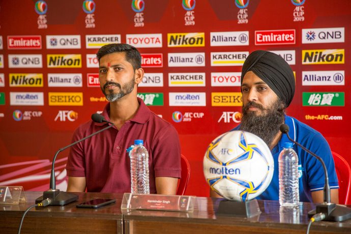 Minerva Punjab FC head coach Sachin Badadhe and midfielder Harminder Singh during the AFC Cup 2019 pre-match press conference. (Photo courtesy: Minerva Punjab FC)