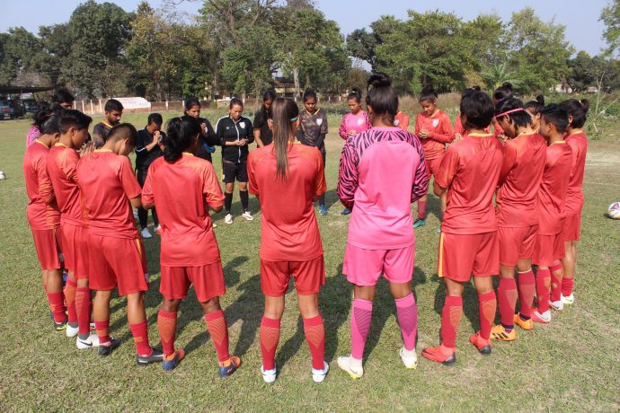 The Indian Women's national team moments before their trainig session. (Photo courtesy: AIFF Media)