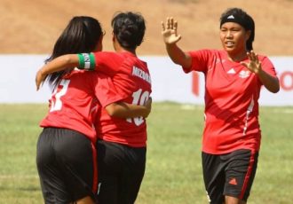 Mizoram Junior Girls State Team players celebrating a goal. (Photo courtesy: AIFF Media)
