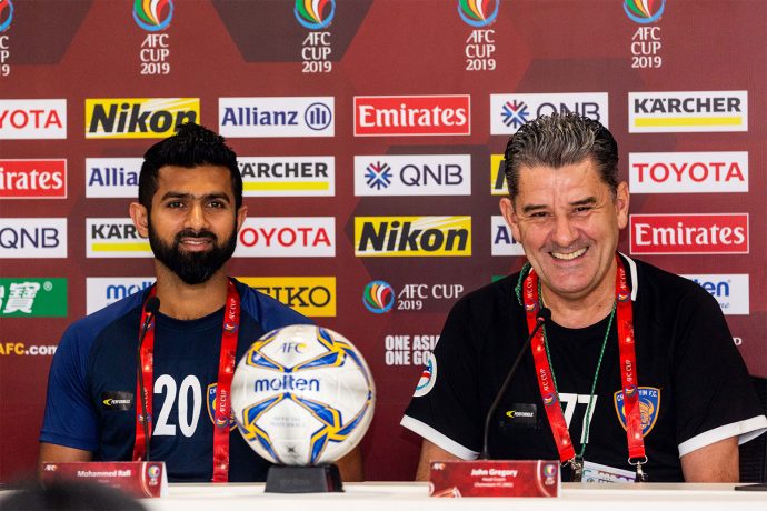 Chennaiyin FC striker Mohammed Rafi and head John Gregory at the AFC Cup pre-match press conference. (Photo courtesy: Chennaiyin FC)