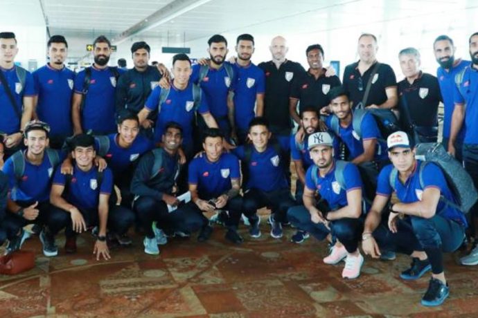 The Indian national team at the Delhi Airport. (Photo courtesy: AIFF Media)