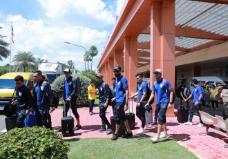 The Indian national team at their arrival in Buriram, Thailand for the King's Cup 2019. (Photo courtesy: AIFF Media)