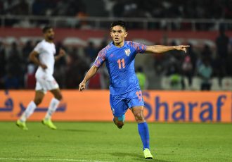 Indian national team captain Sunil Chhetri in action at the Hero Intercontinental Cup 2019. (Photo courtesy: AIFF Media)