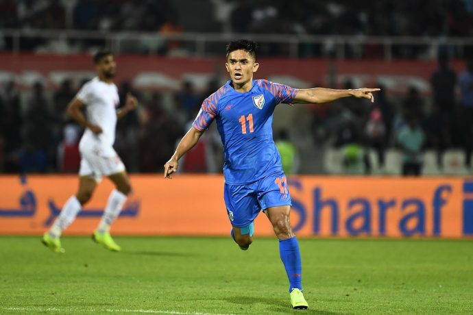 Indian national team captain Sunil Chhetri in action at the Hero Intercontinental Cup 2019. (Photo courtesy: AIFF Media)