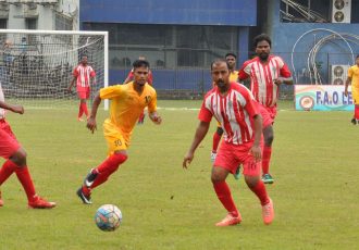FAO League 2019 match action between Sports Hostel and East Coast Railway. (Photo courtesy: Football Association of Odisha)