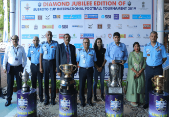 Subroto Cup launch ceremony with India Women’s international Dalima Chibber at the Air Force Station, New Delhi. (Photo courtesy: Subroto Mukherjee Sports Education Society)