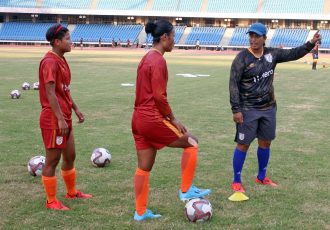 Indian Women's national team Head coach Maymol Rocky during a training session. (Photo courtesy: AIFF Media)