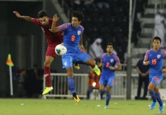 Match action between Qatar and India in a Group E encounter of the joint FIFA World Cup Qatar 2022 and AFC Asian Cup China 2023 Qualifiers. (Photo courtesy: AIFF Media)
