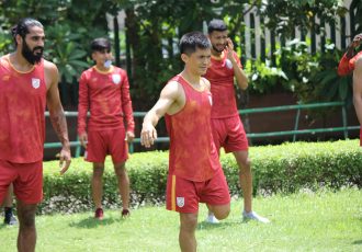 Sunil Chhetri during an Indian national team training session in Guwahati. (Photo courtesy: AIFF Media)