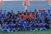 The India U-16 national team squad celebrating their qualification for the AFC U-16 Championship Finals. (Photo courtesy: AIFF Media)