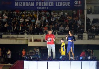 Jeje Lalpekhlua kicking off the Mizoram Premier League (MPL) Season 8 at Lammual Stadium, Aizawl. (Photo courtesy: Mizoram Football Association)