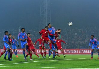 Seiminlen Doungel's injury time goal secured the Indian national team a 1-1 draw against Afghanistan in a joint FIFA World Cup Qatar 2022 and AFC Asian Cup China 2023 qualifier at the Central Republican Stadium in Dushanbe, Tajikistan. (Photo courtesy: AIFF Media)