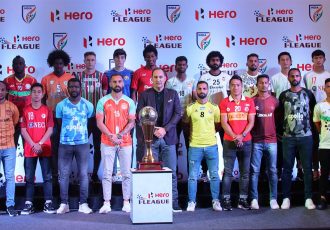 Indian national team head coach Igor Štimac alongside players from the eleven Hero I-League 2019-20 teams at the official launch ceremony in New Delhi. (Photo courtesy: I-League Media)