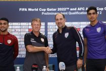 Oman defender Mohammed Al-Musalami, Oman head coach Erwin Koeman, India head coach Igor Štimac and India goalkeeper Gurpreet Singh Sandhu at the pre-match press conference ahead of the joint FIFA World Cup Qatar 2022 and AFC Asian Cup China 2023 qualifier. (Photo courtesy: AIFF Media)