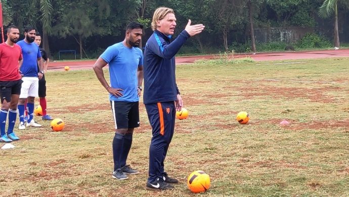 Bert Zuurman during a session of the joint AIFF-KNVB Coach Development programme. (Photo courtesy: AIFF Media)