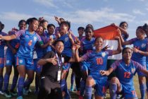 The India Women's national team celebrating their 2019 South Asian Games title. (Photo courtesy: AIFF Media)