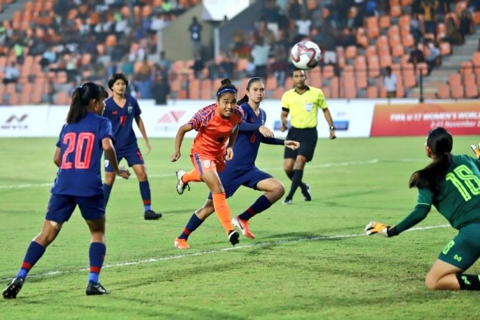 U-17 Women’s Football Tournament 2019 match action between the India U-17 Women's national team and the Thailand U-17 Women's national team. (Photo courtesy: AIFF Media)