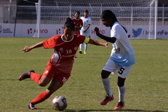 Bala Devi in action during an Indian Women's League (IWL) match. (Photo courtesy: AIFF Media)