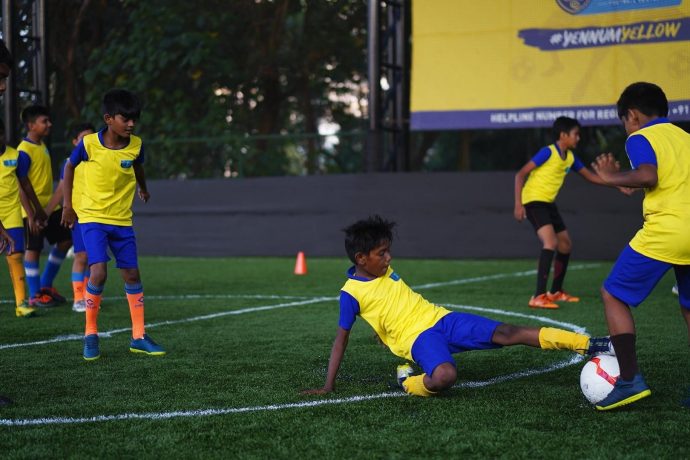 Participants of the KBFC Young Blasters program. (Photo courtesy: Kerala Blasters FC)