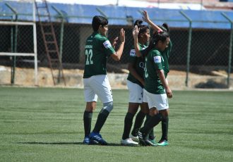 Kenkre FC players celebrating one of their goals in the Indian Women's League. (Photo courtesy: AIFF Media)