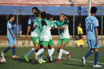 Kickstart FC players celebrating their win against Baroda Football Academy in the Indian Womens League. (Photo courtesy: AIFF Media)