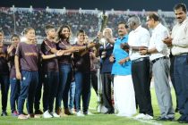 Newly-crowned Hero Indian Women's League (IWL) champions Gokulam Kerala FC were felicitated in a glittering, first-of-a-kind ceremony at the EMS Corporation Stadium in Kozhikode. (Photo courtesy: AIFF Media)