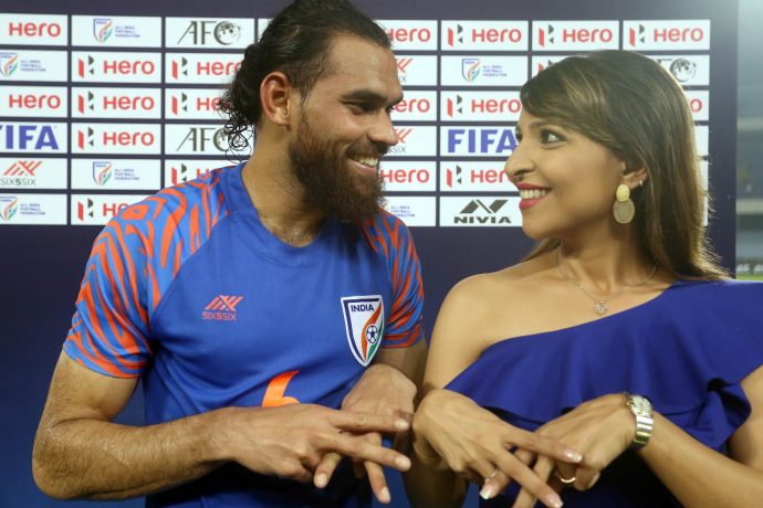 India defender Adil Ahmed Khan and his wife Khuri Irani. (Photo courtesy: AIFF Media)