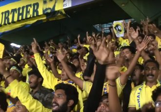 Manjappada Kerala Blasters Fans during a match at the Jawaharlal Nehru Stadium in Kochi, India. (Photo courtesy: Screenshot COPA90)