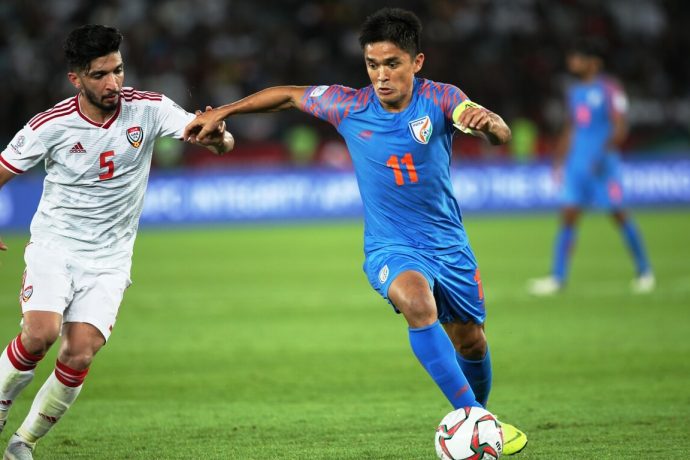 Indian national team captain Sunil Chhetri in action at the AFC Asian Cup UAE 2019. (Photo courtesy: AIFF Media)