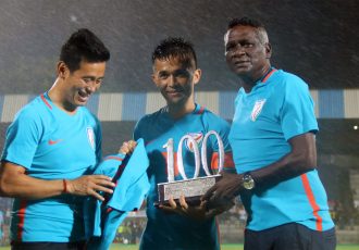 Indian football legends Bhaichung Bhutia, Sunil Chhetri and IM Vijayan. (Photo courtesy: AIFF Media)