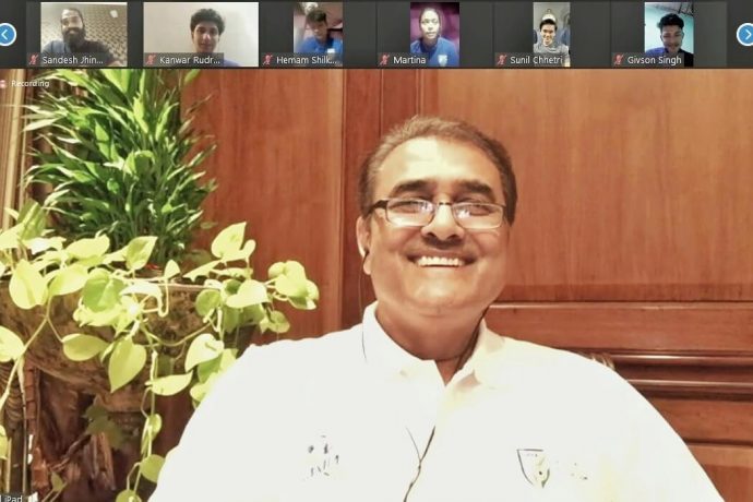 All India Football Federation President Praful Patel during a video conference with Indian national team players. (Photo courtesy: AIFF Media)