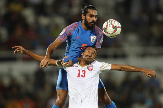 Indian national team star Sandesh Jhingan during an AFC Asian Cup UAE 2019 match against Bahrain. (Photo courtesy: AIFF Media / Stringer / Lagardere Sports)