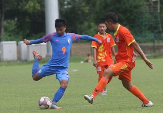 Match action during a India U-16 vs Bhutan U-16 encounter. (Photo courtesy: AIFF Media)