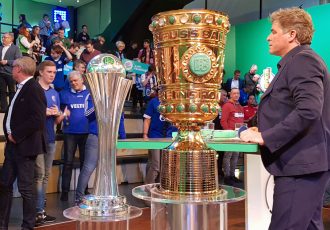 The winner's trophies of the Women's DFB Cup (DFB-Pokal der Frauen) and Men's DFB Cup (DFB-Pokal). (Photo © CPD Football)
