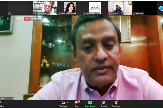 All India Football Federation General Secretary Kushal Das during an online seminar organized by the Bengal Chamber of Commerce and Industries. (Photo courtesy: AIFF Media)