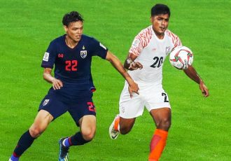 Indian national team defender Pritam Kotal in action against Thailand in the AFC Asian Cup UAE 2019. (Photo courtesy: AIFF Media)