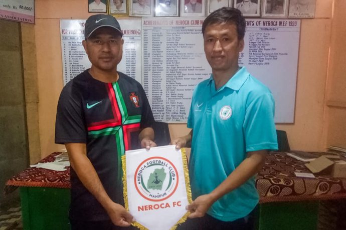 NEROCA FC present their new assistant coach Wangkheirakpam Tomba Singh. (Photo courtesy: NEROCA FC)