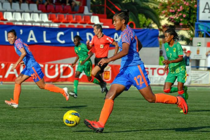 Indian Women's national team player Manisha in action at the COTIF Tournament in Spain. (Photo courtesy: AIFF Media)