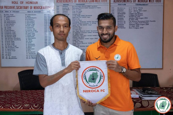 NEROCA FC present their new goalkeeper Rahul Yadav. (Photo courtesy: NEROCA FC)