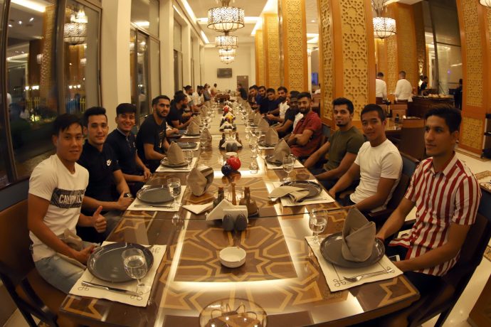 Indian national team players and officials during a team dinner. (Photo courtesy: AIFF Media)