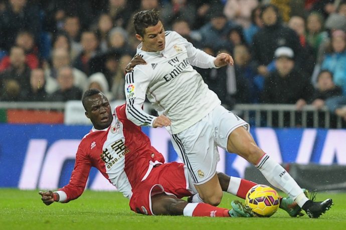 File picture of Mohammedan Sporting's new signing Mohammed Fatau in action against Cristiano Ronaldo. (Photo courtesy: Mohammedan Sporting Club)
